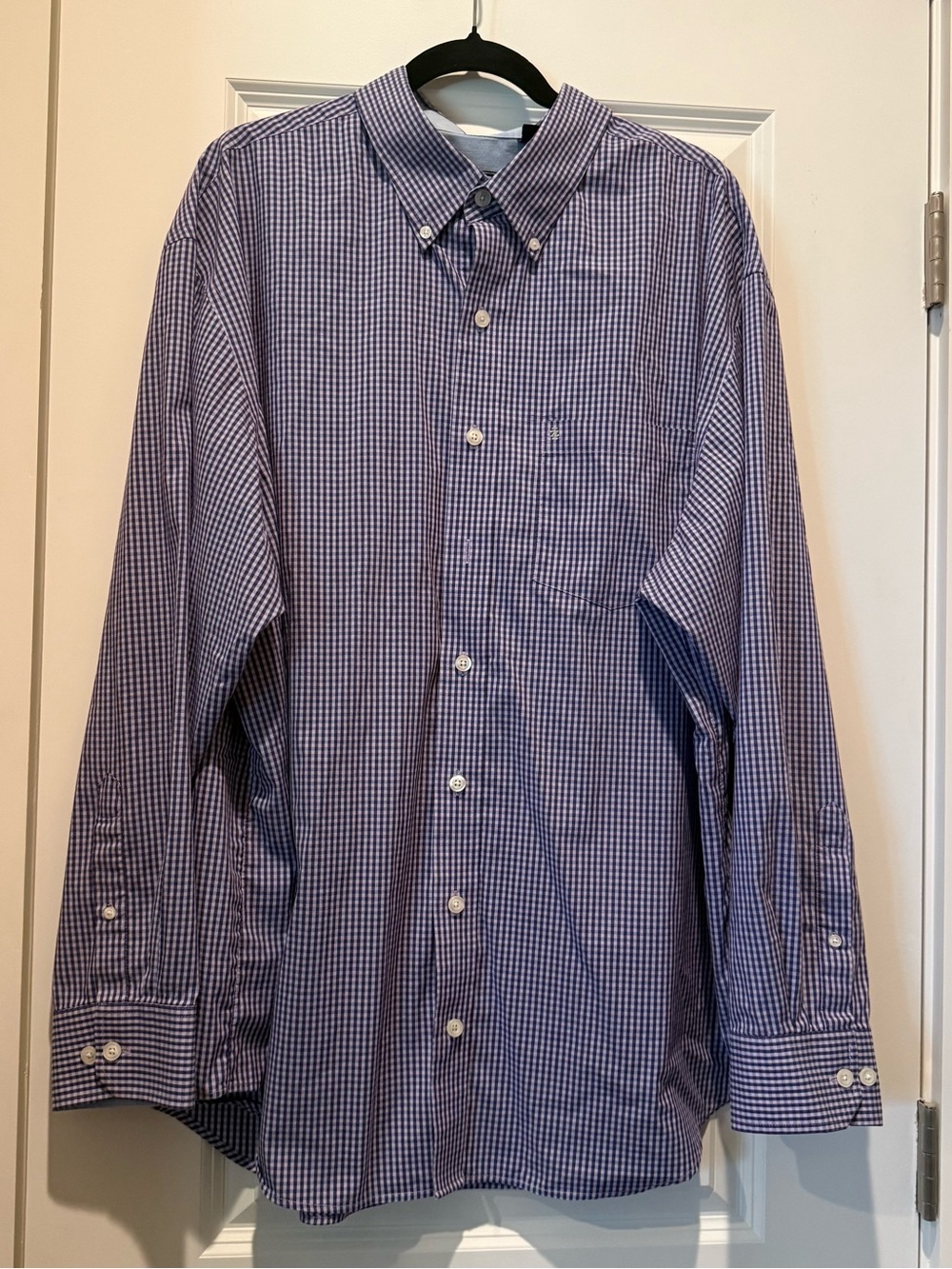 Izod Men’s Button Down Shirt Purple Gingham Check 2XL Non-Iron Stretch Cotton